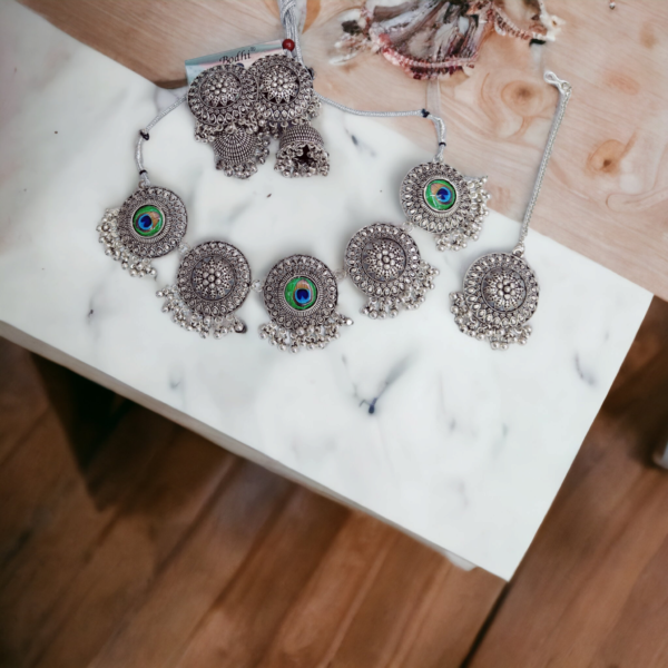 Oxidised Peacock Necklace Set